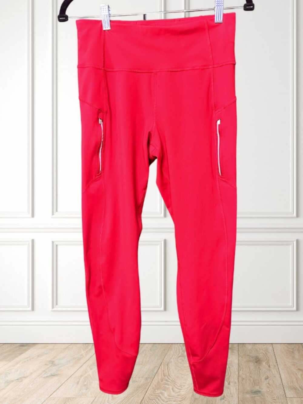 Athleta Runner Tight M Bright Pink Running Leggings Zip Pocket